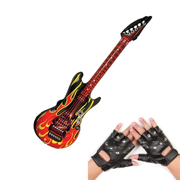 RichMoho Punk Rocker Party Kit, Large Inflatable Guitar Punk Rocker Gloves