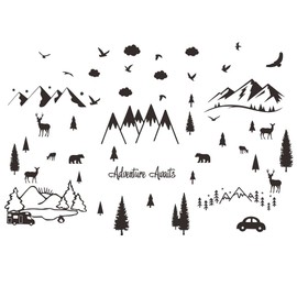 ANFRJJI Forest Theme Wall Decals - Dreamy Forest with Pine Tree, Deer, and Bears - Wild Mountain & Jungle RV Camping Wall Sticker - Adventure Awaits Wall Art | PVC Removable Wall Decals for Children's Room Decor effect 27"x38" Inches JWH206 (black RV cam