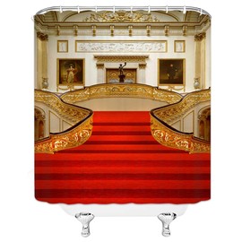 jingjiji Nautical Decor Shower Curtain Retro Building Titanic European Style Art Film Classic Scene Fun Bathroom Decoration Curtains Polyester Fabric with Hook 70 X 70 Inch Gold Red