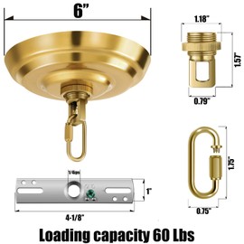 MAYOMAJO 6 Inch Light Canopy Kit with Heavy Duty, Replacement Cover Plate with Mounting Hardware for Chandelier, Pendant Light, Swag Light, Flower Basket or DIY Projects (Brass)