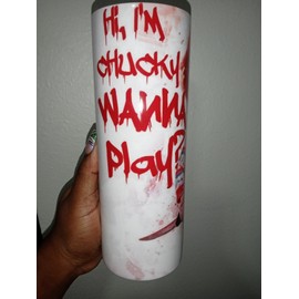 Slide Lock Chucky Wanna Play Watercolor Tumbler 20oz Travel Mug Stainless Steel Cup Straw