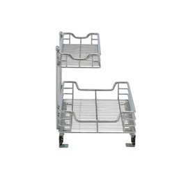 Household Essentials C42621-1 Glidez 2-Tier Undersink Cabinet Organizer | Pull Out Shelves for Storage | 21 in D x 12.2 in W x 15.5 in H | Chrome Wire, Deep, Silver