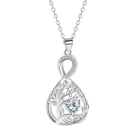 J.MUEN Tree of Life Necklace for Women 925 Sterling Silver with Infinity Pendant Chain Women's Adjustable Necklace Jewellery Gift for Women, 45 + 5 inches, Sterling Silver, Cubic Zirconia