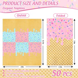 FYSUIMU 50Pcs Ice Cream Guest Napkins Pink Blue Sprinkle Disposable Paper Napkins Dinner Hand Napkins for Summer Home Party Supplies Table Decor