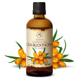 Aceite de Espino Amarillo 100ml - Prensado en Frío - Aceite de Hippophae Rhamnoides - 100% Puro y Natural - Botella de Cristal - Cuidado Intensivo para Rostro - Cabello - Piel - Cuidado Corporal