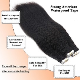 Unipearl Yaki Straight Tape Extensions, Real Hair, 50 cm / 20 Inches, 20 Pieces, 50 g, Natural Black, Invisible Skin Weft Real Hair Extensions for Women, Tape-In Extensions Real Hair