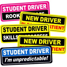 Student Driver Magnet for Car，Reflective Detachable Student Driver Sticker Magnet Novice Safety Signs for Cars 3 Magnetic Bumper Stickers with 2 Paste 9 x 3.5 Inch