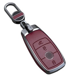 ontto Leather Key Fob Cover Keyring fit for Mercedes A C E S G GLS CLA Class W213 W177 W205 W222 W177 AMG accessories Zinc Alloy Smart Key Case shell Holder bag keychain 3 buttons Red A