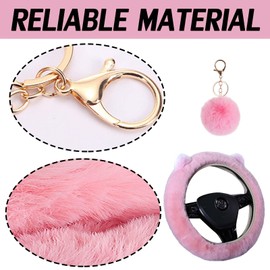 9 Pack Cute Bear Fluffy Steering Wheel Cover for Women,LXPKKIG Cute Fuzzy Steering Wheel Cover for Women Girls,Fluffy Car Accessories Set for Women Universal 15 Inch (Pink)