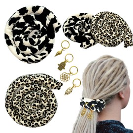 2 pcs Handmade Spiral Lock Hair Tie Bendable Loc Tie Dreadlock Accessory Hair Bands Embedded Ponytail Holders Dreadlock Hair Tie Spiral for Women and Men Thick Curly Hair (Leopard Print)
