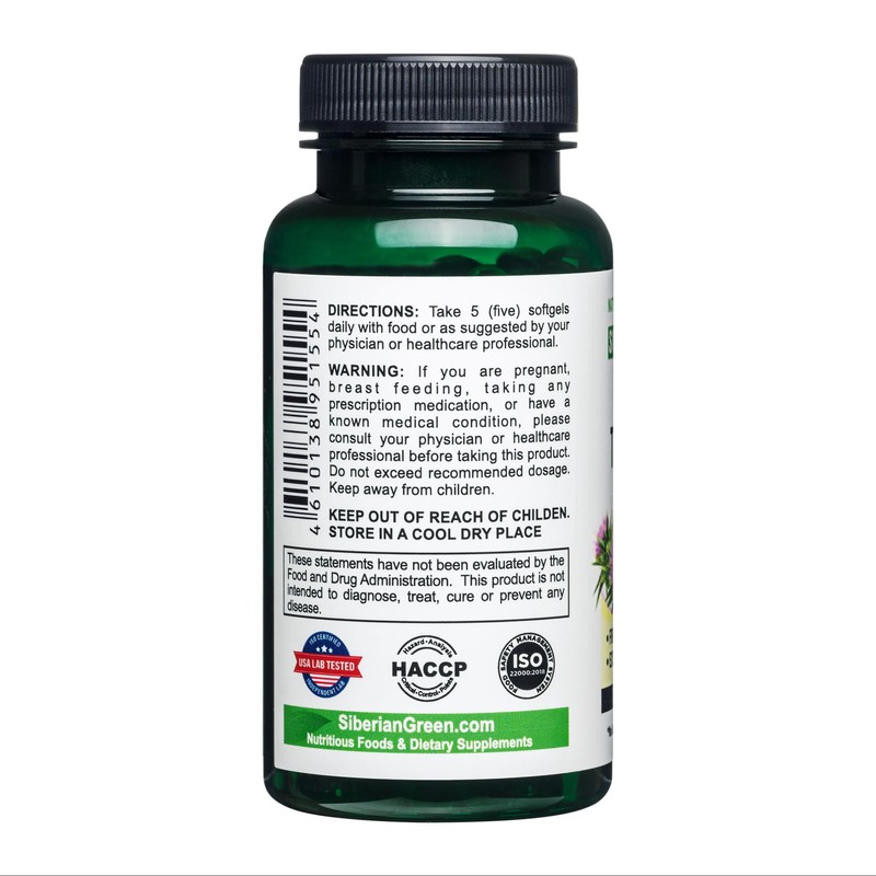 Siberian Green Milk Thistle Oil Capsules 200 Softgels Wild Harvested