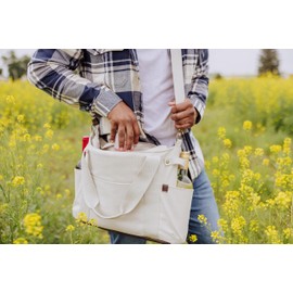 LEGACY Temecula Wine Bag, Wine and Cheese Picnic Tote Bag, Wine Picnic Cooler Bag with Cheese Board, (Natural White Canvas)