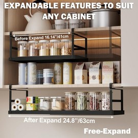 Finnhomy 2 Pack Under Cabinet Organizer, Pantry Organizers and Storage, Under Shelf Basket, Pantry Organization, Expand between 16.14”-24.8”, Black