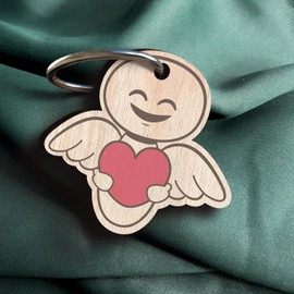 Schutzengel mit Herz Schlüsselanhänger handgemacht aus Holz, Glücksbringer, Süßer Engel mit Herz als Geschenkidee für Freundin, Geschenk Schutzengel