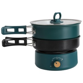 WOHAIPA Portable Mini Folding Handle Electric Hot Pot Lamian Noodles Pan, Multi-Function Split Frying Pan, with Non Stick Coating, Adjustable Power, Fast Heating, for Picnic, Camping, Family (Green)