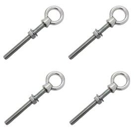 M8 x 80mm Lifting Long Eye Bolt Longshank with Full Nuts and Washer Stainless Steel Marine Grade (Pack of 4)