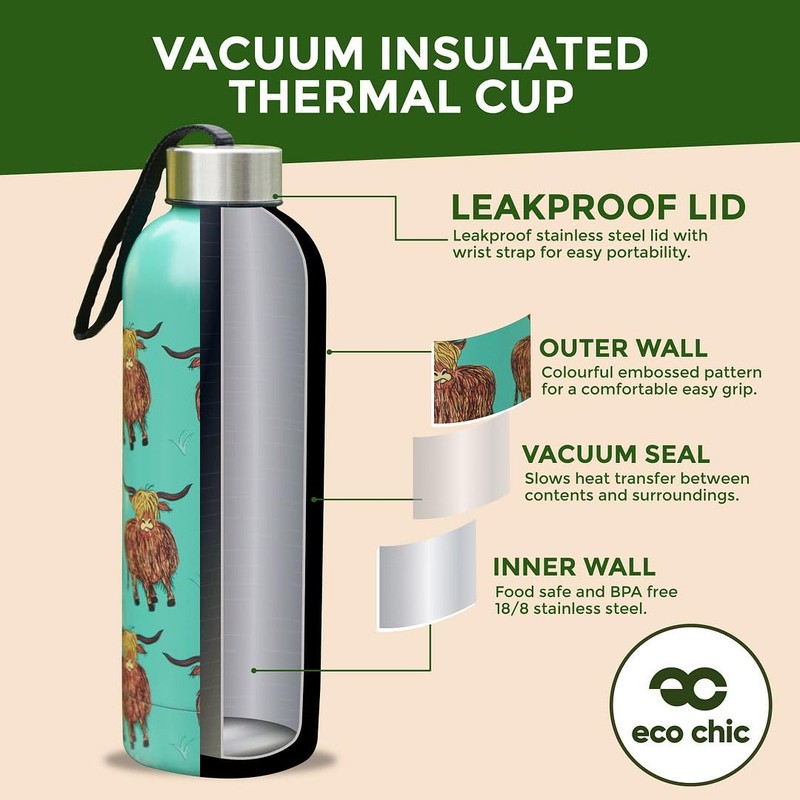 ECO CHIC Reusable Thermal Bottle Stainless Steel Leakproof Insulated Water