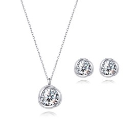 immobird Women's Jewellery Set 925 Silver with Birthstone Pendant Necklace and Earrings Set Gift for Women, Mum and Girls, Sterling Silver, Cubic Zirconia