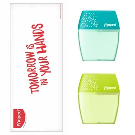 Maped - Set di 2 temperamatite shaker - 2 fori e serbatoio traslucido - blu e verde