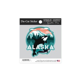 Die Cut Sticker Alaska, Orca Whale and Calf, Vector, Contour Vinyl Sticker 1 to 3 inches (Waterproof Decal for Cars, Water Bottles, Laptops, Coolers), Small