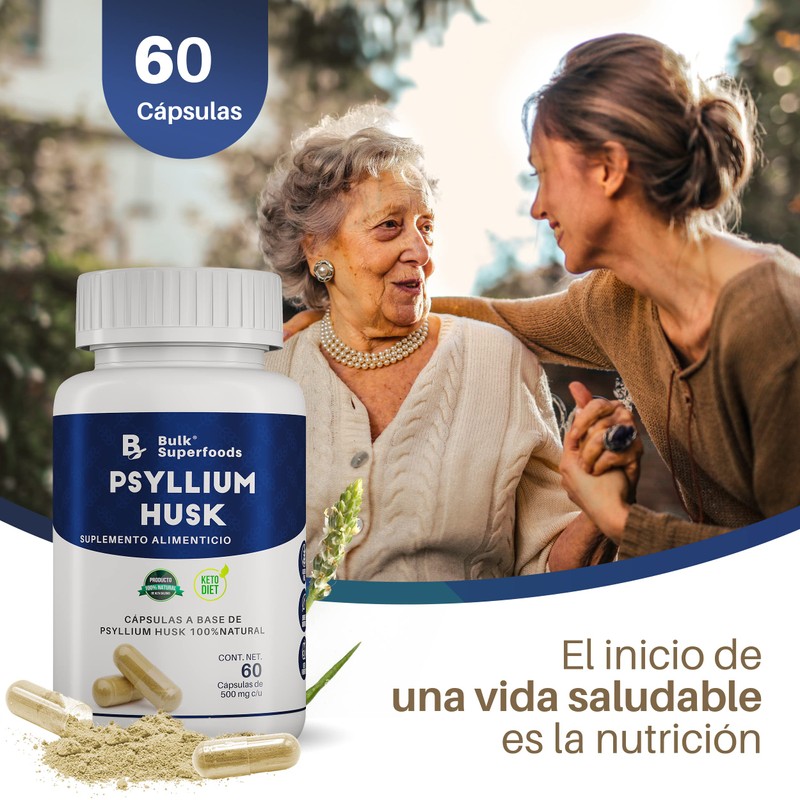 BULK SUPERFOODS | Psyllium Husk 100% Natural | 60 Cápsulas