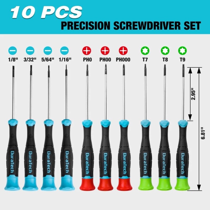 DURATECH 10 PCS Magnetic Small Precision Screwdriver Set with Pouch