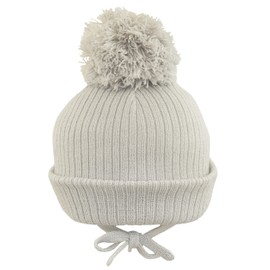 Faith & Sarah Kids Baby Boys Girls Pom Pom Bobble Beanie Hat - Knitted - Chin Tie - Fleece Lined, Grey, 0-3 Months
