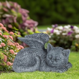 DiDiBirDi Cat Angel Pet Memorial Stone for Cat Grave Marker Tribute Statue, Cat Indoor Memorial Gift for the Loss of Cat, Sleeping Cat Angel Figure Made of Resin