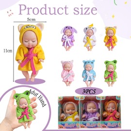 Mini Reborn Dolls Baby Dolls Realistic Baby Dolls Tiny Babies with Animal Clothes,3Pcs Sleeping Rebirth Dolls Cute Little Doll Miniature Baby Dolls for Kids Girls Boys Toddlers Christmas Birthday Gift