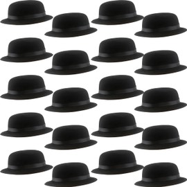 SGBETTER 20 Pack Plastic Derby Bowler Hats Bulk Black Bowler Hat Deluxe Costume Hat for Adult Kids Dress up Costumes Party