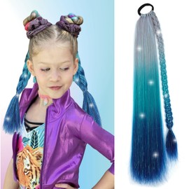 Braid Ponytail Extension with Hair Tie Colorful Ombre Braid Ponytail with Glitter Hair Tinsel 26" Colored Braid Hair Extensions for Kids Girls, Rainbow Festival Party Rave Crazy Hair Day Accessories