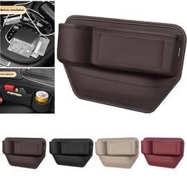 Suflywe 2 Pack Leather Car Seat Gap Storage Organizer, Car Leather Cup Holder, Car Seat Gap Filler with Cup Holder (Brown)