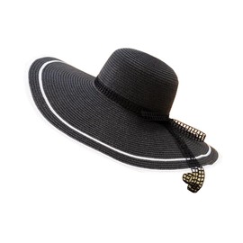 Women Strips Bowknot Wide Brim Sun Straw Hat Oversized Sun Visor Hats Summer Beach Hat Cap Floppy Foldable Roll Up Summer Hat(Black)