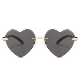 YAMEIZE Trendy Rimless Heart Shape Sunglasses - Women Candy Color Lovely Party Glasses UV400 Protection (ONE SIZE, Black)