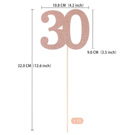 Gexolenu NO 30, 10 Pack Double-Sided Rose Gold Glitter 30th Birthday Centerpieces for Tables, Number 30 Birthday Table Toppers Party Centerpiece Sticks Party Supplies