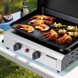ADREAK 17.3'' Gas Griddle Flat Top Grill with Lid, 2-Burner Tabletop Portable Propane Griddle for Outdoor Cooking, BBQ, Camping & Tailgating Barbecue, 30,000BTU Output