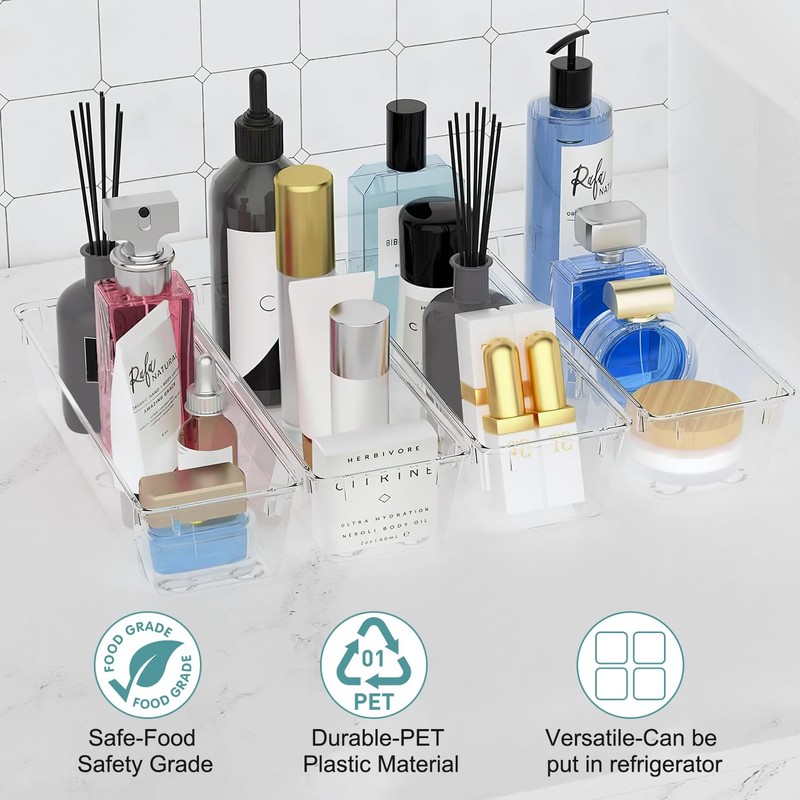Esteopt Drawer Organisers, 4 Pcs Plastic Storage Drawers, Versatile Storage