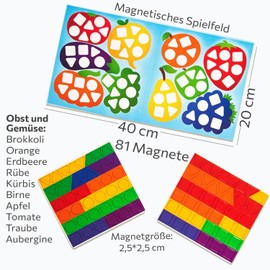 MAGNIKON UD94 - Assignment Game Fruits and Vegetables with 81 Magnets, Magnetic Sorting Game, Fruits and Vegetable Toy, Mosaic Plug-In Game for Children, Montessori from 3 Years