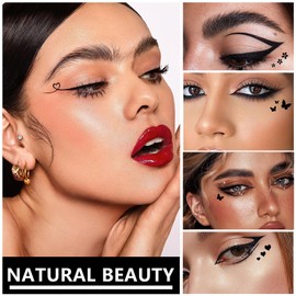 Ylapagne 4 PCS 2 in 1 Stamp Liquid Winged Double Head Eyeliner Pen Set Seal Eyeliner Waterproof Star Moon Butterfly Heart-Shaped Embellished Eye End Eyeliner Makeup Cosmetics(Black)