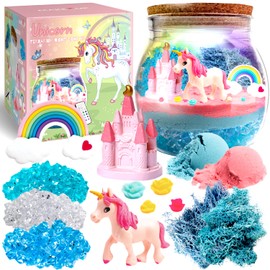 Unicorn Night Light Terrarium Kit - DIY Crystal Growing Crafts for Girls Age 4 to 12 - Light Up Jar Toys and Gifts