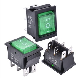 APIELE 3 pieces toggle switch, 3 position on/off with LED switch, DPDT 6 pins rocker switch, 250 V 16 A button rocker switch for homes, industry, DIY KCD2-203N (green)
