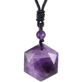 Nupuyai Amethyst Cryatal Star of David Hexagram Pendant Necklace for Men Women, Healing Stone Amulet Pendant with Adjustable Cord