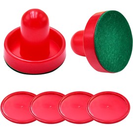 1 Set Mini Air Hockey Pushers and Air Hockey Pucks Great Goal Handles Pushers Goal Handles Paddles Replacement Accessories - 2 Red Air Hockey Pushers and 4 Red Pucks (60mm)