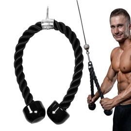 Taeku Tricep Rope, Exercise Cable Machine Attachment Heavy Duty Long Handle Nylon Rope with hook Solid Rubber Ends for Gym Home (Black 36'')