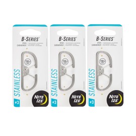Nite Ize B-Series Dual Carabiner - Stainless Steel Double Carabiner - Perfect for Hiking, Camping, Holding Keychains & Managing Home Items - Style 3, 150 lb Weight Rating (3 Pack)
