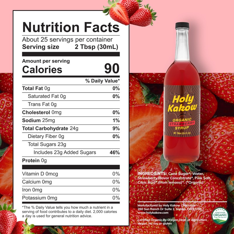 Holy Kakow Organic Strawberry Syrup - Strawberry Syrup for Drinks,