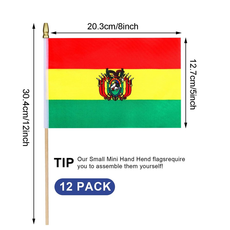HSQCEZ 12Pcs Small Bolivia Flags on Wooden Stick Mini Bolivian