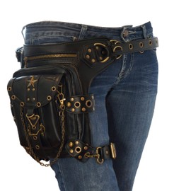 Black Fanny Waist Bag for Women of Steampunk Punk Rock Fashion Multiway Carry Style (black star)