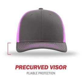 Richardson Unisex 112 Trucker Adjustable Snapback Baseball Cap, Split Charcoal/Neon Pink, One Size Fits Most