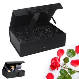 TZQFROCE Gift Box 21 x 17 x 7 cm Black Gift Box with Bow Gift Box with Lid Wedding Guest Gift for Weddings Birthdays Anniversaries - Black